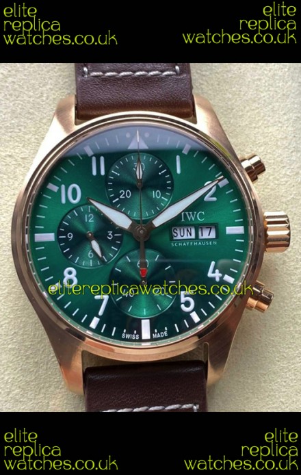 IWC PILOT'S Rose Gold Chronograph Green Dial Super Clone Watch 