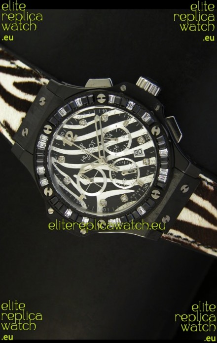 Hublot Big Bang White Zebra Bang Edition in Black PVD Case 34MM Watch
