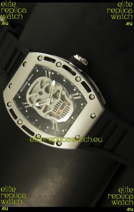 Richard Mille RM052 Skull Tourbillon Swiss Replica Watch in Brushed Steel Case