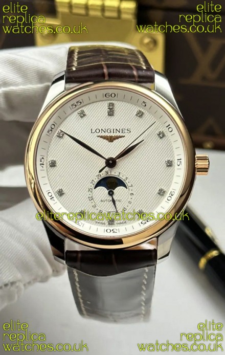 Longines Master Automatic Moonphase White Dial Rose Gold Super Clone Watch 