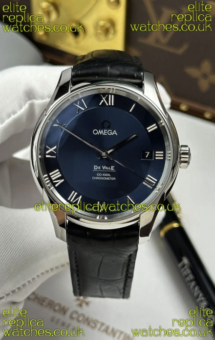 Omega De Ville Co-Axial 41MM Blue Dial Leather Strap Super Clone Watch 