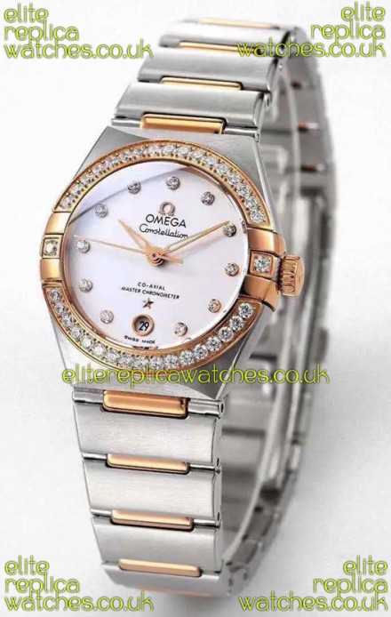 Omega Constellation 29MM Two Tone Rose Gold White Dial Automatic Super Clone Watch 