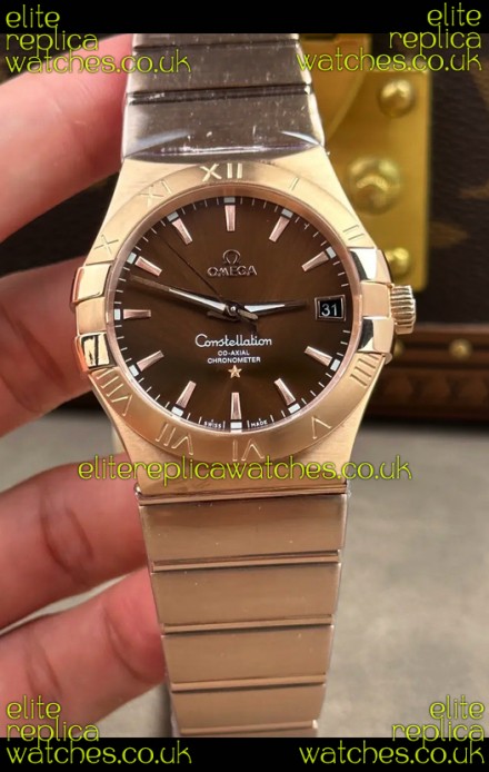 Omega Constellation 38MM Rose Gold Brown Dial Super Clone Watch 