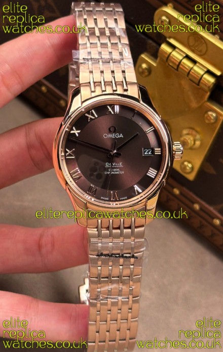Omega De-Ville Rose Gold Brown Roman Dial 41MM Super Clone Watch 
