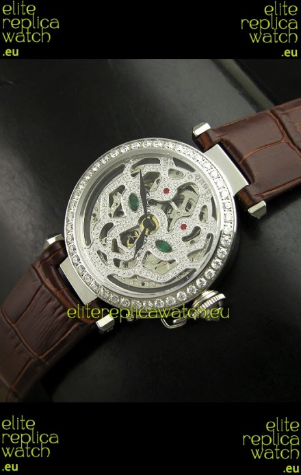 Cartier Pasha Ladies Replica Watch in Skelton Diamond Dial