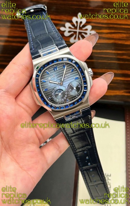 Patek Philippe Nautilus 5712 Rose Gold Blue Rubies Super Clone Watch 
