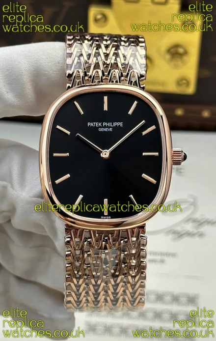 Patek Philippe Golden Ellipse 5738/1R-001 Rose Gold Black Dial Super Clone Watch 