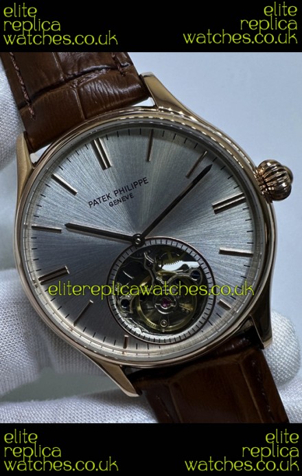 Patek Philippe Japanese Tourbillon Rose Gold Grey Dial Japanese Replica Watch 