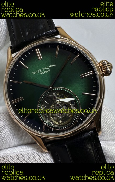 Patek Philippe Japanese Tourbillon Rose Gold Green Dial Japanese Replica Watch 