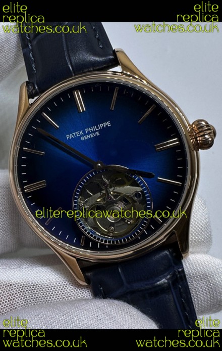 Patek Philippe Japanese Tourbillon Rose Gold Blue Dial Japanese Replica Watch 