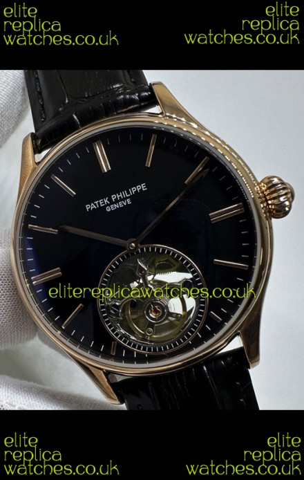 Patek Philippe Japanese Tourbillon Rose Gold Black Dial Japanese Replica Watch 