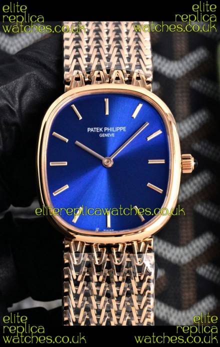 Patek Philippe Golden Ellipse 5738/1R-001 Rose Gold Blue Dial Super Clone Watch 