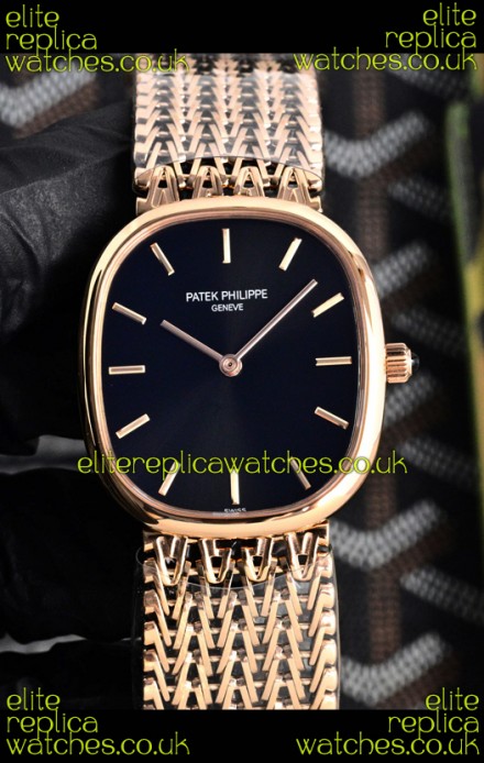 Patek Philippe Golden Ellipse 5738/1R-001 Rose Gold Black Dial Super Clone Watch 