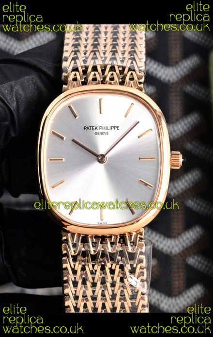 Patek Philippe Golden Ellipse 5738/1R-001 Rose Gold Steel Dial Super Clone Watch 