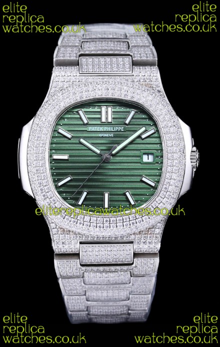 Patek Philippe Super Clone Nautilus 5711/1A Diamonds Paved Edition Green Dial