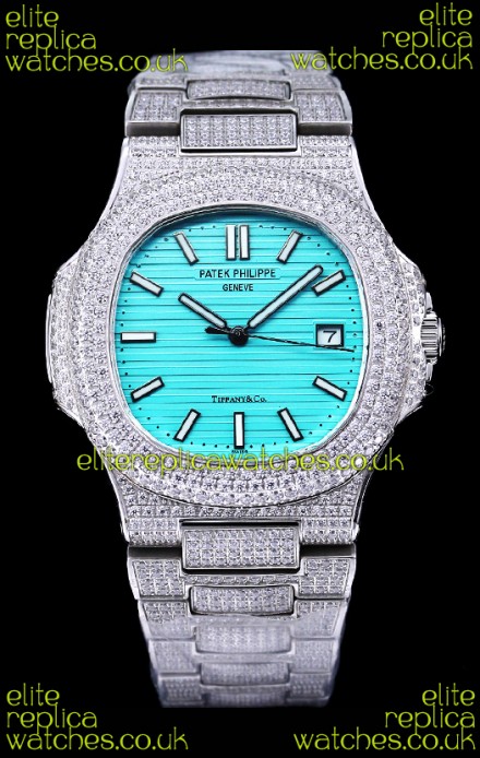 Patek Philippe Super Clone Nautilus 5711/1A Diamonds Paved Edition Tiffany Blue Dial