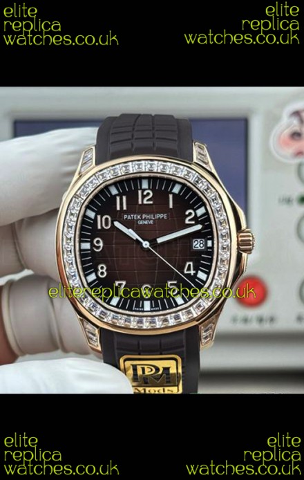 Patek Philippe Aquanaut 5167 Brown Dial Diamonds Bezel Super Clone Watch 