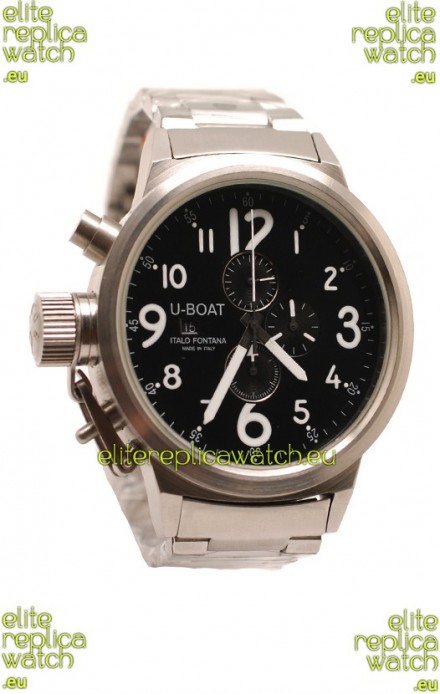 U-Boat Flightdeck Japanese Replica Steel Watch in Black Dial