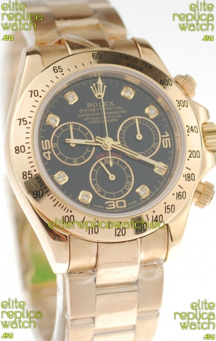 Rolex Daytona Cosmograph 2011 Edition Swiss Replica Gold Plated Watch in Black Dial