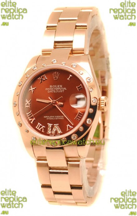 Rolex Datejust Swiss Replica Rose Gold Watch in Brown Dial - 36MM