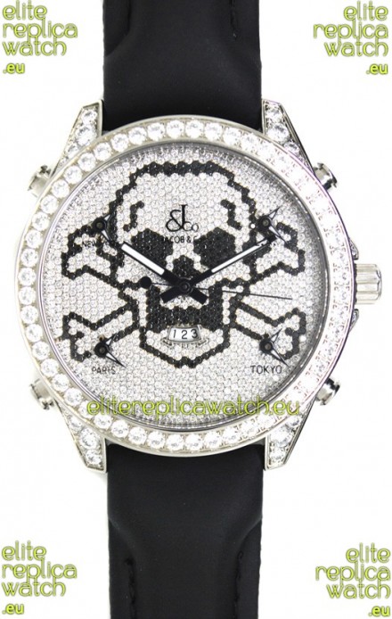 Jacob & Co. The Five Time Zone Skeleton Swiss Replica Watch in Diamonds