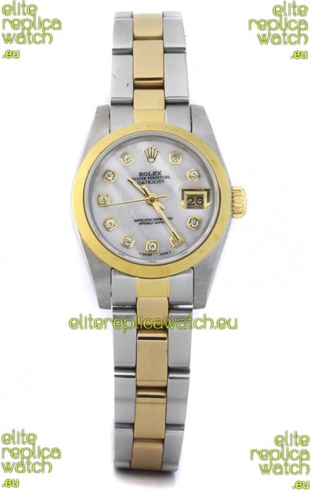 Rolex DateJust - Two Tone Ladies Swiss Replica Watch in White Mother of Pearl Dial