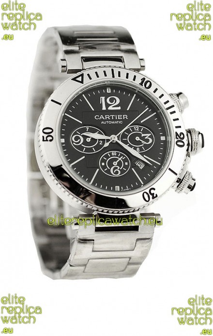 Cartier Pasha Seatimer Japanese Replica Watch in Black Dial