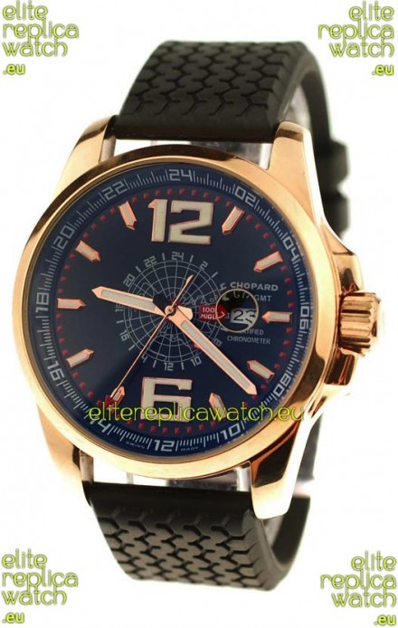Chopard 1000 Miglia GT XL GMT Japanese Replica Gold Watch in Dark Blue Dial