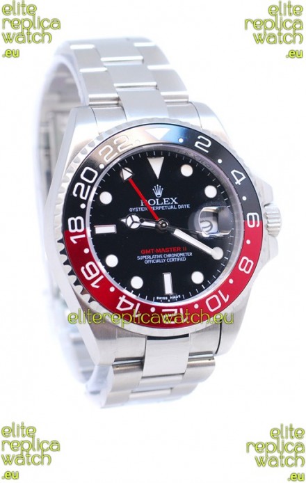 Rolex GMT Masters II 2011 Edition Swiss Replica Watch in Black & Red Cerarmic Bezel
