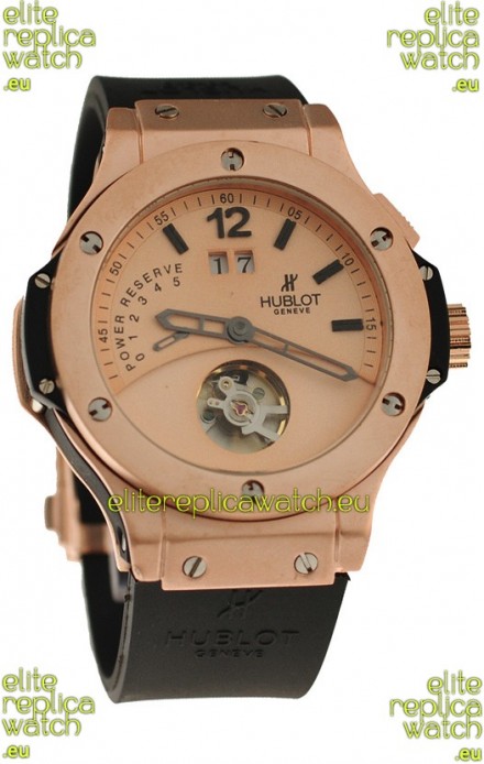 Hublot Big Bang Big Date Power Reserve Japanese Replica Tourbillon Watch in Pink Gold