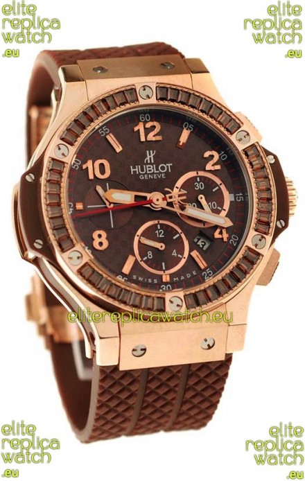 Hublot Big Bang Pink Gold Swiss Watch with Baguatte Diamonds