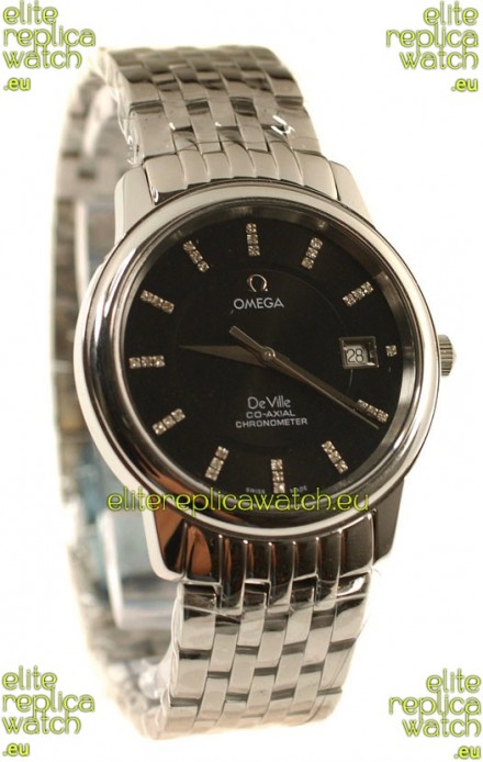 Omega Co-Axial Deville Japanese Steel Watch in Diamond Encrusted Stick Markers