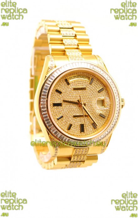 Rolex Day Date Japanese Watch in Yellow gold with Diamonds Dial
