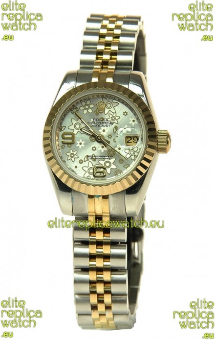 Rolex Datejust Floral Motif Ladies Swiss Replica Watch