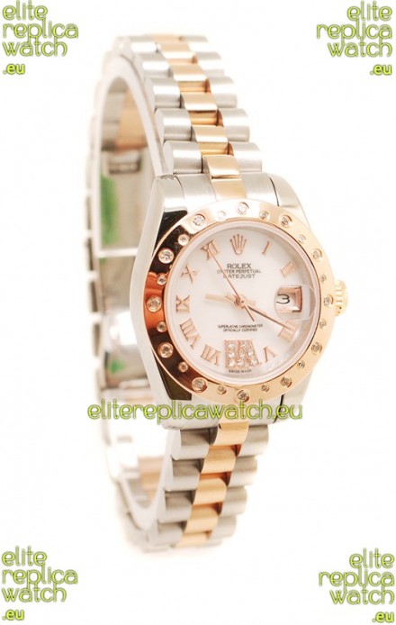 Rolex DateJust - Two Tone Lady Swiss Replica Pink Gold Watch