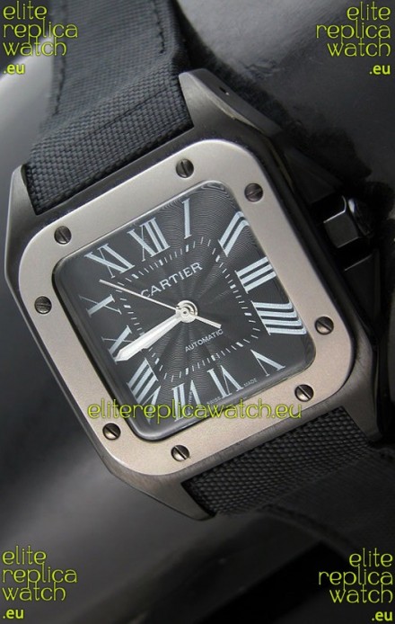 Cartier Santos 100 Japanese Replica Watch with Titanium Bezel
