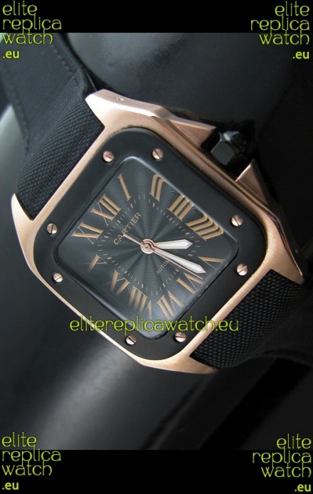 Cartier Santos 100 Japanese Replica Watch in Pink Gold