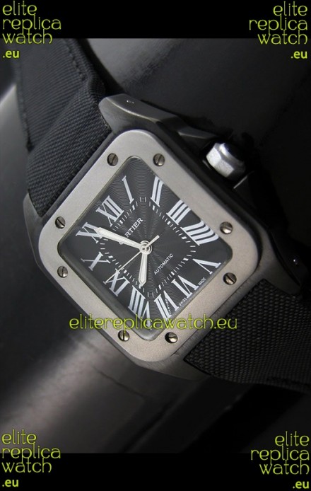 Cartier Santos 100 Japanese Replica Watch in Black Dial