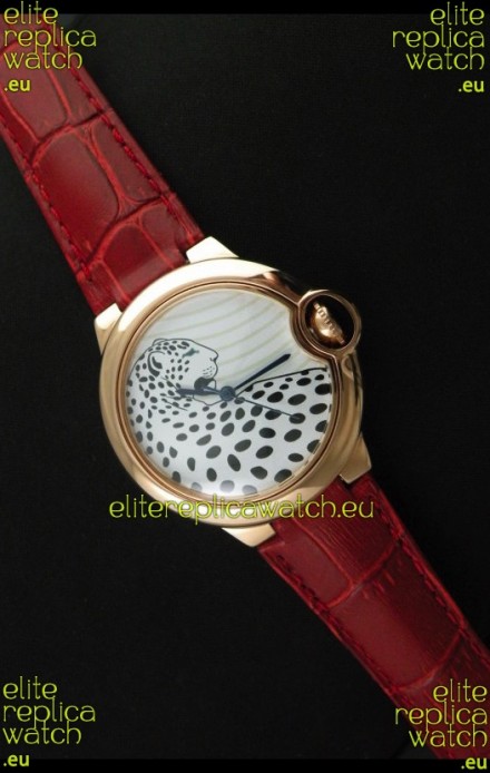 Ballon De Cartier Watch in Brown Leather Strap Leopard Dial