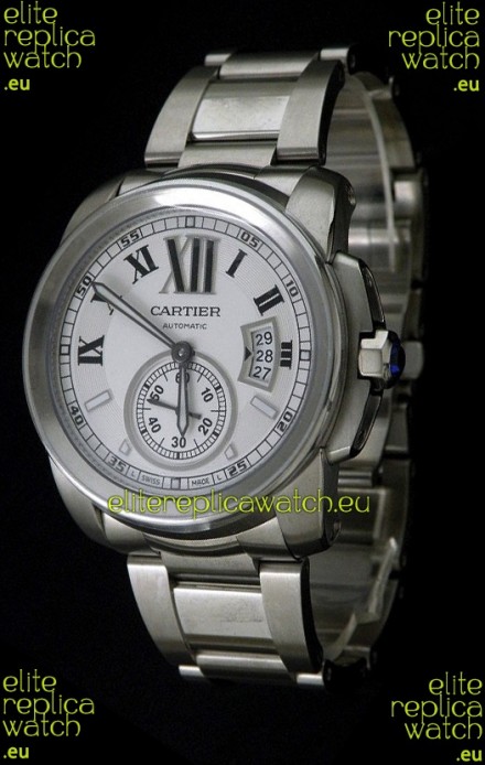 Cartier Calibre de Japanese Replica Steel Watch in White Dial