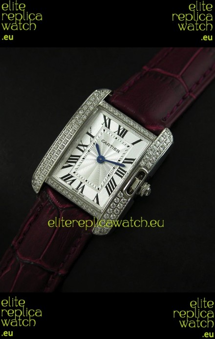 Cartier Louis Japanese Replica Ladies Diamond Watch in Brown Strap
