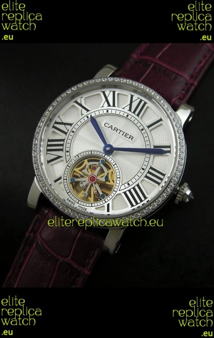 Cartier Ronde de Tourbillon Japanese Replica Watch in Diamond Bezel