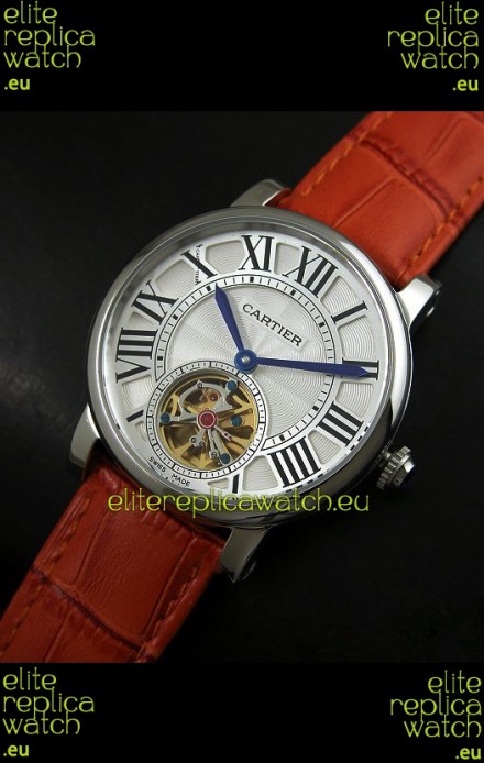 Cartier Ronde de Tourbillon Japanese Replica Watch in Brown Strap