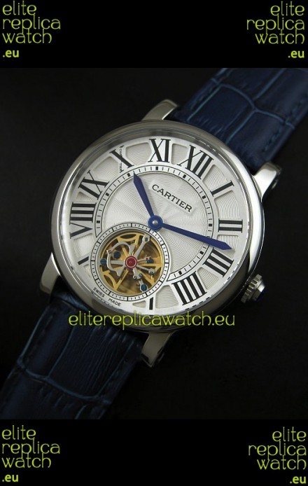 Cartier Ronde de Tourbillon Japanese Replica Watch in Blue Strap