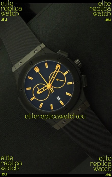 Hublot Big Bang Classic Fusion Chrono Japanese Watch with Yellow Markers Ceramic Case