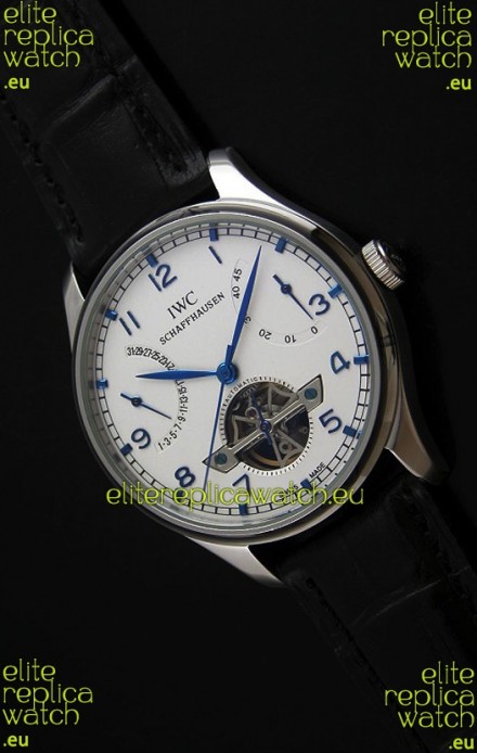 IWC Portuguese FA Jones Japanese Replica Watch in White Dial with Tourbillon
