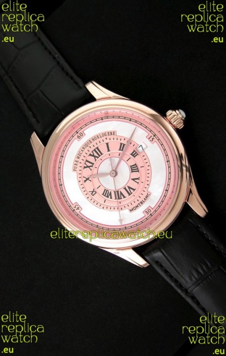 Montblanc Pure Mechanique Horlogere Swiss Replica Rose Gold Watch in Mop Pink Dial