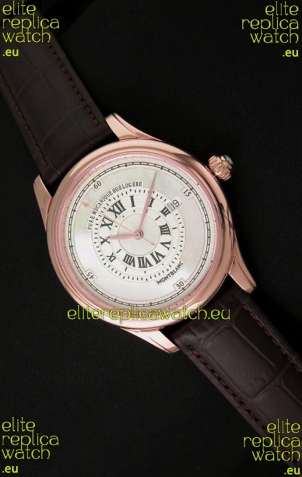 Montblanc Pure Mechanique Horlogere Swiss Replica Rose Gold Watch in Mop White Dial