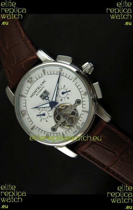 Mont Blanc Flying Tourbillon Japanese Replica Watch in White Dial