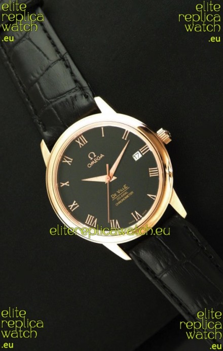 Omega DeVelie Co-Axial Chronometer Japanese Rose Gold Watch in Black Dial